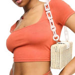 ASOS  Design Short Sleeve Crop with Open Back and Tie in Rust, Size 8​​​​​​ Photo 0