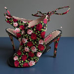 Betsey Johnson Rexie Rose Print Floral Lace Back Heels Size 8 Photo 0