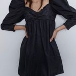 ZARA  Black Embroidered Mini Babydoll Dress Long Puff Sleeves Size XS NEW Photo 0