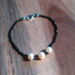 Thai Black Spinel and Peach Freshwater Pearl Sterling Silver Bracelet Photo 7