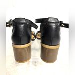 Dr. Scholl's True Comfort SHINE 9 Black and Tan Wood Stack Heeled Sandals Photo 3