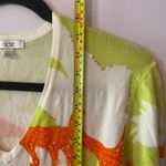 Cache  Green Orange Beaded 3/4 Sleeve V-neck Pullover Sweater Women's size Large Photo 6