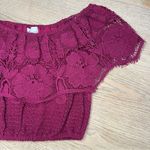 Miguelina Dakota Floral Lace Crochet Crop Top Milkmaid Hippie Maroon Women's S Pink Photo 2