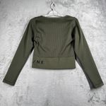Aerie OFFLINE by XL Olive Green Ribbed Long Sleeve Cropped Top Athleisure Casual Photo 2
