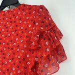 Madewell  Red Tiered Sleeve Peplum Top in Metallic Prairie Posies Ruffle Size 4 Photo 8