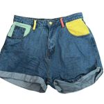 Princess Polly  Denim Shorts Womens 8 Colorful Cotton High Rise Bottom Photo 0