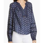 Veronica Beard Kent Navy Blue Floral Crochet Lace Peasant Blouse Top women 14 L Photo 0
