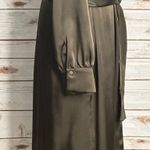 Zara olive green satin grommet detail belted Ring Trim maxi shirtdress Size Medium Photo 9