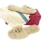 Tory Burch Ivory Jeweled Shearling Slippers Size 6.5 Hard Sole Slip On Photo 0