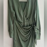 Mango MNG Green Silky Long Sleeve Shirt Wrap Dress, Size 8 Photo 3
