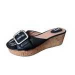 Fossil  Malea Platform Cork Wedge Sandals Y2K Black Leather Chunky Grunge Size 9 Photo 3