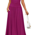 ZESICA Sleeveless Maxi Dress, Crewneck Pleated Flowy with pockets Pink Size M Photo 0