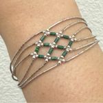 Vintage 925 Liquid Silver Turquoise Tube Beads Woven Sterling Silver Bracelet 5g Photo 4