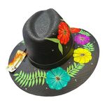 HAT MEXICAN Artisanal Hand Painted Fedora Floral Sombrero Panama Bohemian Black Photo 7