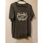 Ava James  Charcoal Gray Thankful And Blessed Short Sleeve Scoop Neck Shirt Size Photo 1