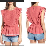 Hinge Nordstrom Eyelet Ruffle Peplum Top Blouse M Photo 1