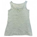Eddie Bauer  Grey Ribbed Scoop Neck Tank Top Rhinestone Neckline Size M Photo 0