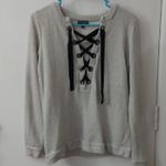 The Limited  Women's Gray/Black Lace Up Tie Front V-Neck Sweatshirt S Casual Cozy Photo 0