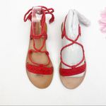 Frye Ruth Suede Leather Whipstich Gladiator Ankle Wrap Sandals Flats: Red Photo 3