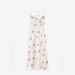 ZARA Sweetheart Neckline Floral Print Satin Effect MIDI Dress Cross Back Sz L Photo 4