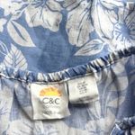 C&C California Blouse Top Size M Blue Floral 100% Linen Hawaiian Tank Tie Front Photo 3