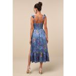 Lulus NWT  Sweet Like Sangria Blue Floral Ruffled Bustier Midi Dress Resort Sz XS Photo 2