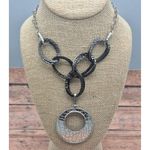 Chico's Hammered Link Textured Circle Pendant Necklace 20" Statement Piece Photo 2