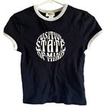 H&M Smiley x Fitted T Shirt Positive State Of Mind Ribbed Cotton Jersey Black S Photo 1