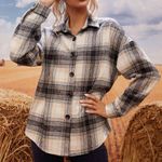 ✨ Plaid Print Button Up Curved Hem Overcoat✨ Black Size M Photo 3