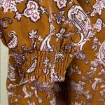 THML Paisley Floral Brown Smocked Long Sleeve Blouse Top Size M Photo 3