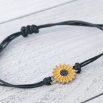 Sunflower Charm Adjustable Bracelet on Black Cord Yellow Photo 4