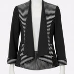 Chico's Striped Blazer Jacket Womens 1 M Black White Open Front Back Zip Career Photo 0