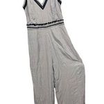 Japna  Blue White Pin Striped Embroidered Empire Waist Wide Leg Casual Jumpsuit Photo 0