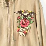 Ed Hardy  Size Large Vintage Y2K Green Eagle Rose Full Zip Hooded Sweatshirt Photo 1