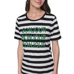 Karl Lagerfeld PARIS Bonjour Striped Tee L 21.5” p2p Black/White NWT Photo 0