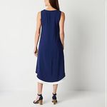 R & K NWT Navy Blue White Layered Look A-Line Midi Dress Asymmetrical High-Low New Photo 1