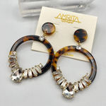 Amrita Singh  Austrian Crystal Tortoise Shell Resin Circle Drop Earrings Photo 0