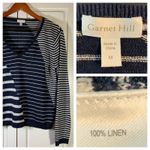 Garnet Hill Striped V Neck 100% Linen Sweater Blue White M Preppy Natural Fibers Photo 11