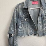 Azalea Wang Skulls Print Cropped Denim Jacket Medium Blue Photo 1