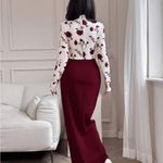 SheIn Floral Long Sleeve Dress - Cream and Burgundy Photo 8