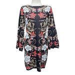 Boston Proper  Mirrored Garden Print Intarsia Sweater Dress Brown Pink Medium Photo 1