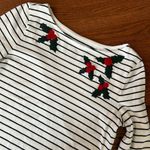 Talbots  Christmas Embroidered Holly Boat Neck Striped Long Sleeve Tee Size Small Photo 5
