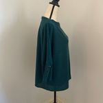 Parallel Skies Ribbed Knit Boat Neck 3/4 Sleeve Top Large Button Y2K Soft Layers Green Photo 3