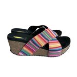 🔃Volatile Women’s Multicolor Striped Slip On Wedge Sandals Purple Size 6 Photo 2