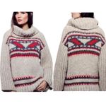 Free People Tan Fair Isle Alpaca Chunky Knit Turtleneck Sweater Photo 1