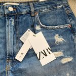 ZARA  The High Waist Short Blue Denim Jean Shorts Size 12 / 44 Distressed NWT Photo 1