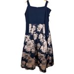 XScape  Navy Blue Brocade Floral High Low Formal Long Sleeve Midi Gown Size 18W Photo 13