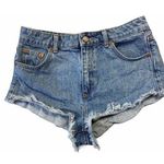 Topshop  Blue Jean Shorts Frayed Kiri US 8 UK 12 Eur 40 Super Short Zip Cut-off Photo 0
