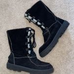 Sonoma Black Suede Moccasin Lace-Up Boots with White Sherpa Lining Photo 0