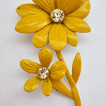 Metal Yellow Enamel Clear Rhinestone Daisy Flower Floral Pin Brooch Photo 0